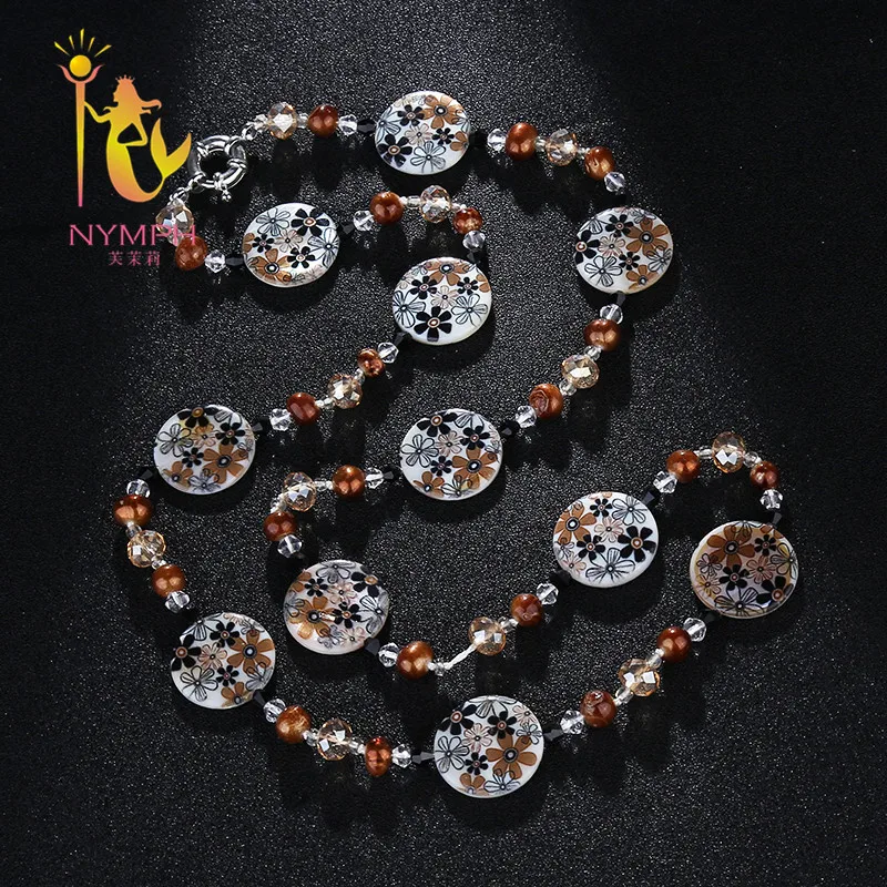 [NYMPH] ожерелье из натурального пресноводного жемчуга жемчужное украшение длинный