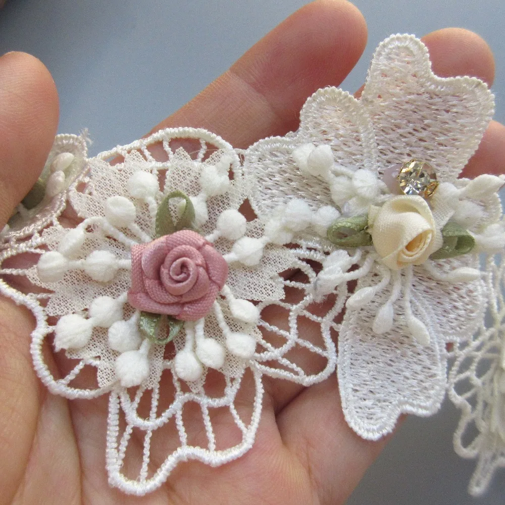 1 Meter 8cm Apricot Diamond Fabric Flower Lace Edge Trim Ribbon Embroidered Applique Sewing Craft Crochet Wedding Dress Clothes | Дом и сад