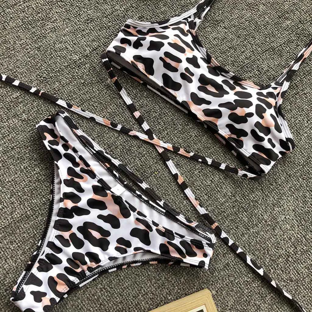 Женский комплект пляжной одежды бюстгальтер с леопардовым принтом и чашками пуш