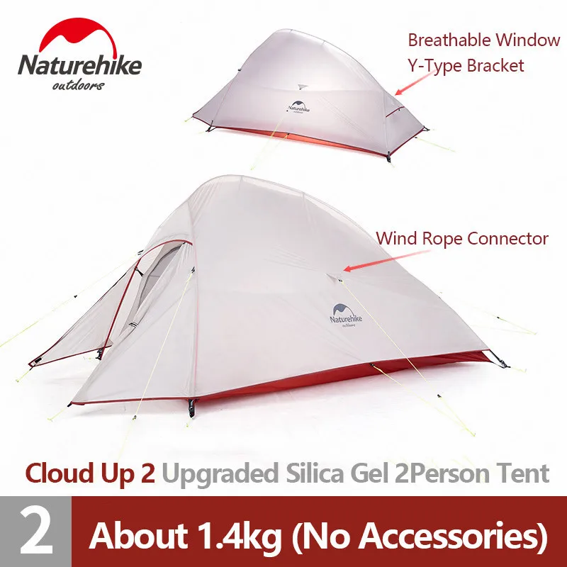 Naturehike Cloud Up 2 Camping Tent Double Persons Tourist Tent Ultralight 20D Silicone Waterproof Outdoor Hiking Tent NH17T001-T - Цвет: UP2 20D Grey