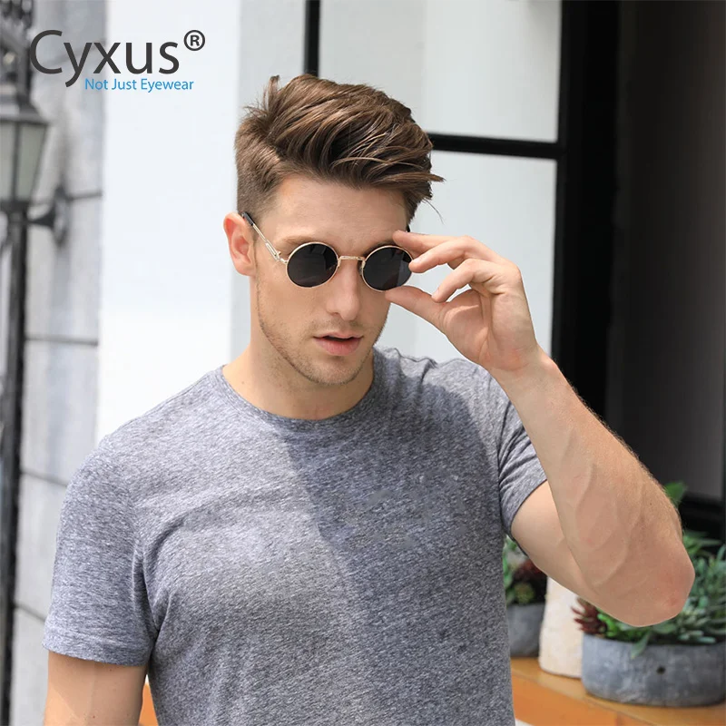 Cyxus Поляризованные Солнцезащитные очки женские/мужские роскошные весенние шарниры металлические круглые винтажные классические UV400 очки-1940