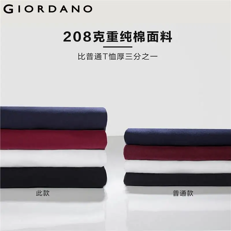 Джордано для мужчин футболка одноцветное 100% Котон Crewneck Футболка с длинным