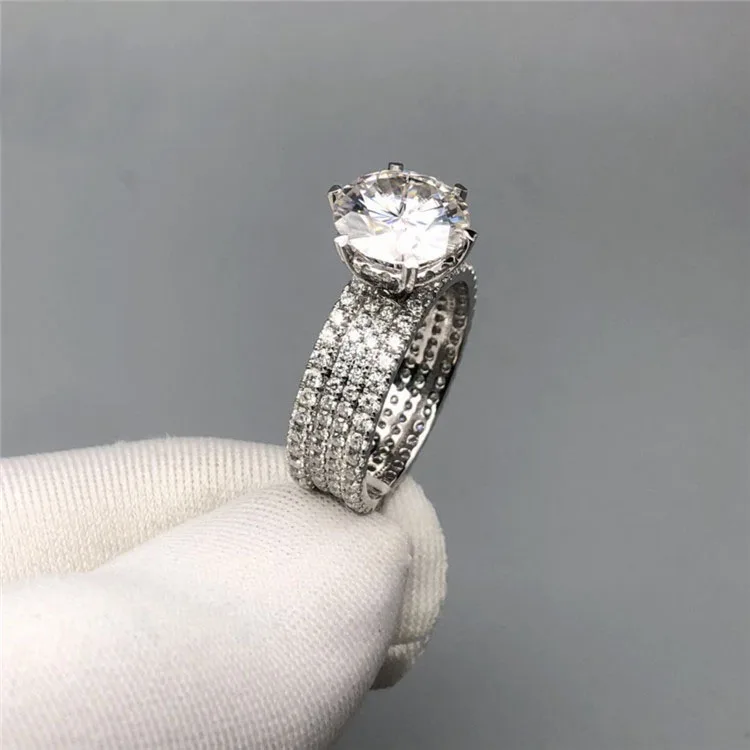 Роскошное женское кольцо с бриллиантами Moissanite 4 карата 18 К белое золото 10 5