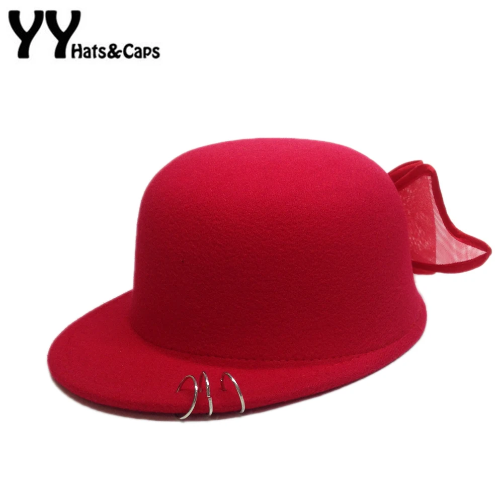 Lovely Winter Fedoras Hats For Kids Equestrian Hat With Large Bow Children Autumn Trilby Wool Fedora Chapeu Sombrero YY60544 | Аксессуары