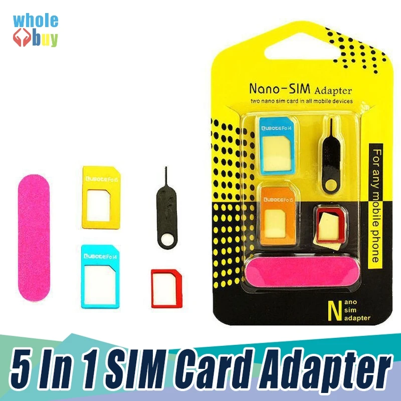 500 компл./лот 5 в 1 Nano Micro стандартный набор адаптеров для sim-карт конвертер с Sander Bar