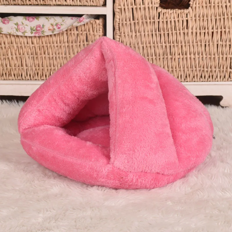 rose red Зимний теплый коврик для животных, 9 цветов, мягкий флис, утолщенное гнездо для домашних животных, кошек, маленьких собак, щенков, питомника, кровати, котенок, пещера, спальный мешок, домик для щенков - Цвет: rose red
