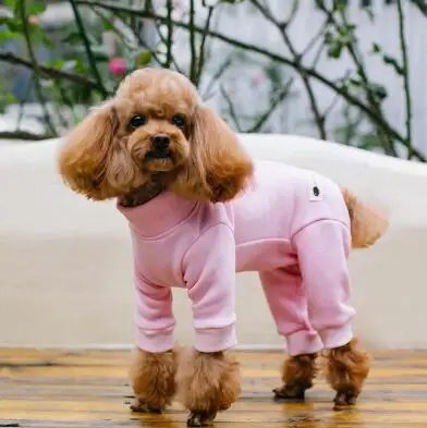 Pink Одежда для собак осень/зима теплые бархатные комбинезоны для женщин маленькие собаки защищают живот мягкие пижамы пальто с высоким горлом чихуахуа - Цвет: Pink