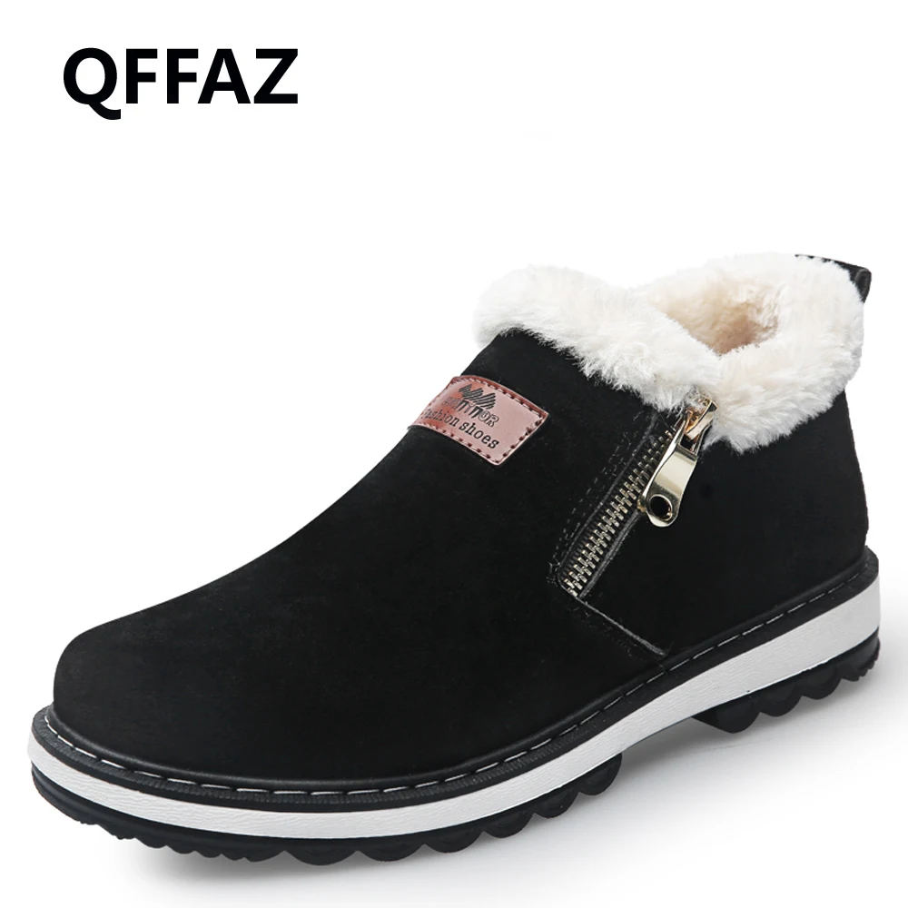 QFFAZ модные черные мужские ботинки дизайнерская зимняя обувь теплые короткие