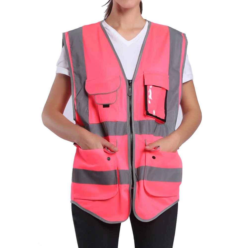 Розовый защитный жилет Женская рабочая одежда с высокой видимостью Униформа