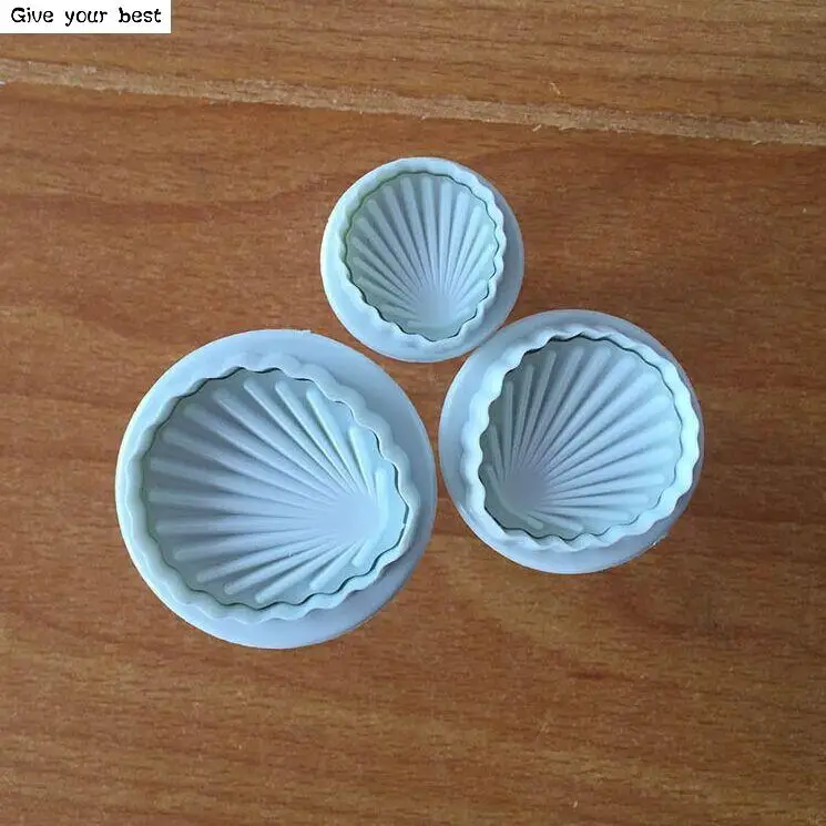 3PCS/ set Shell Shape Spring Cake Tools Cookie Plastic Plunger Cutters Biscuit Paste Sugar Press Molds Decorating Tool | Дом и сад