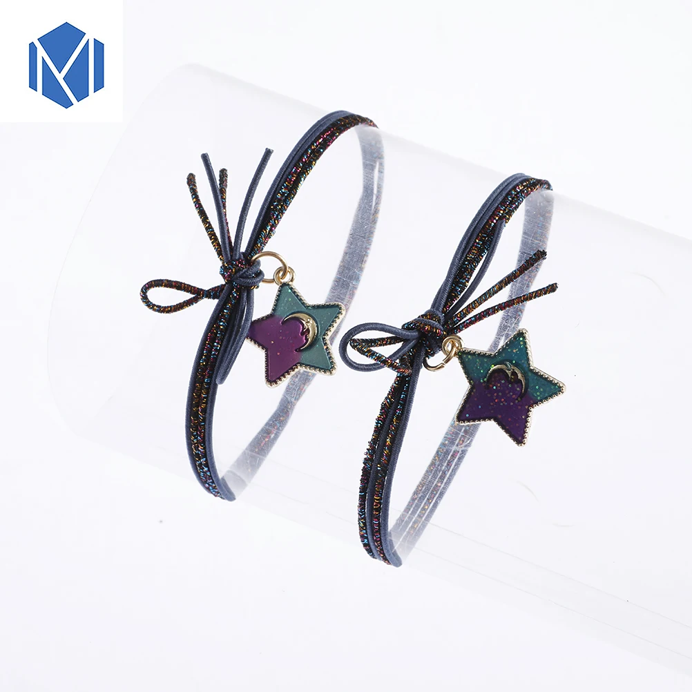 M MISM Fashion 1 пара K Pop женские резинки со звездами эластичные для волос Galaxy Bling Hair Ties