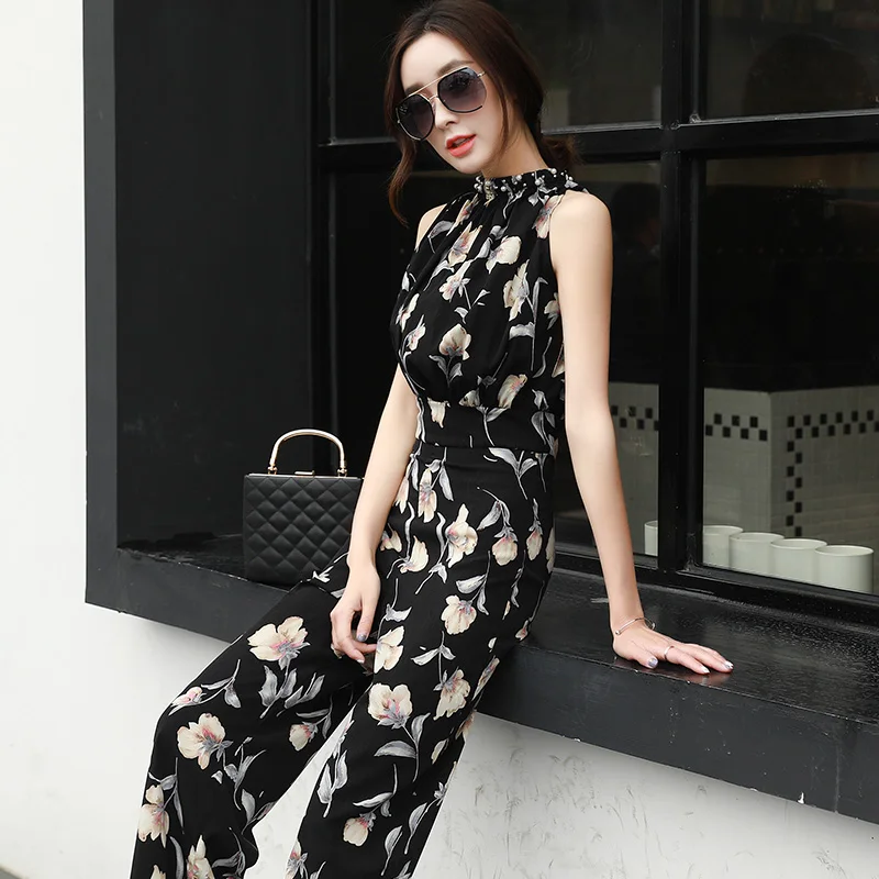 Женский шифоновый комбинезон с цветочным принтом без рукавов | Женская одежда