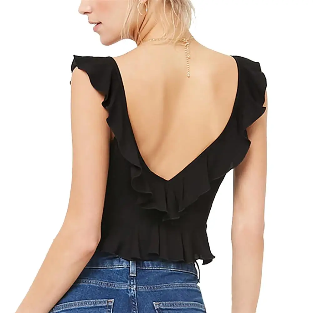 V образным вырезом элегантный Ruched бретели Slim Фитнес Топы Для женщин дамы рукавов