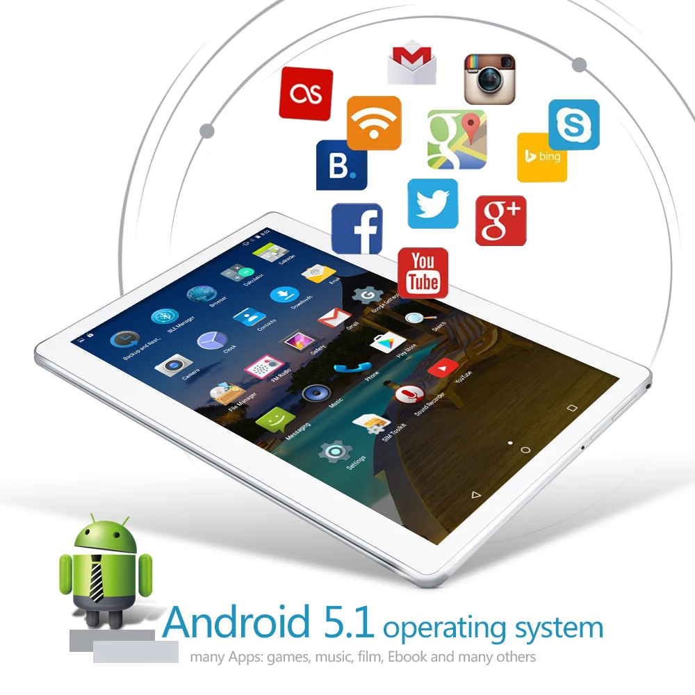Yuntab 10,1 дюймов K107 Android5.1 планшет 1 Гб-16 Гб четырехъядерный сенсорный экран с двойной камерой разблокирован двумя слотами для sim-карт