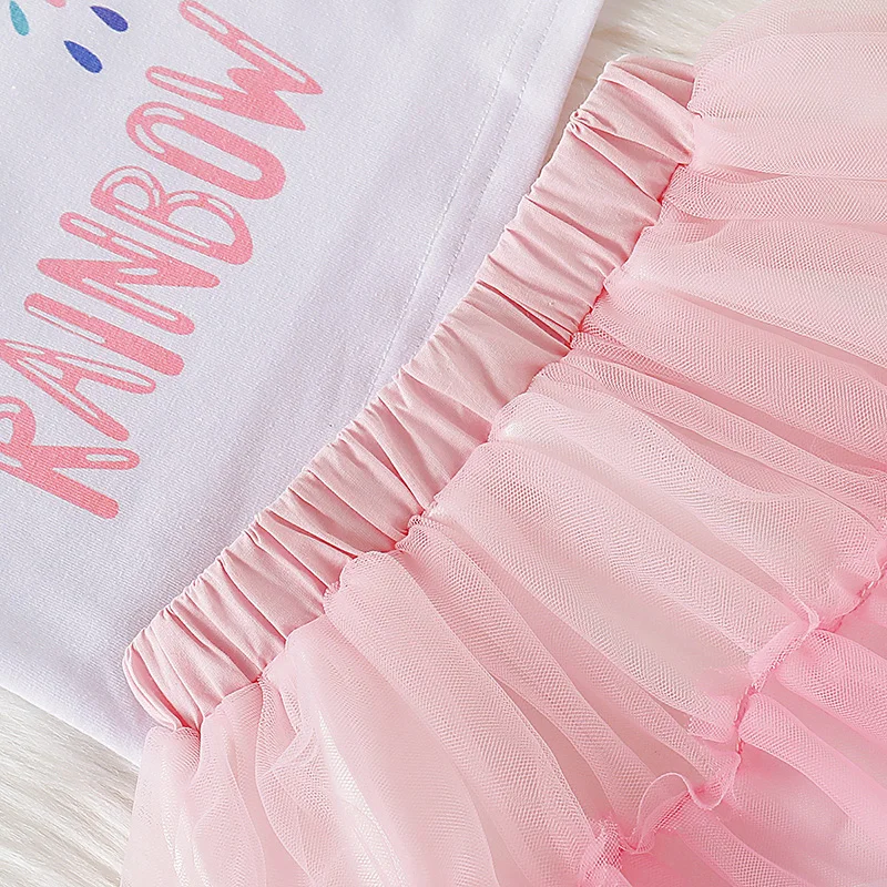 Летняя футболка с короткими рукавами и принтом радуги дождя для маленьких