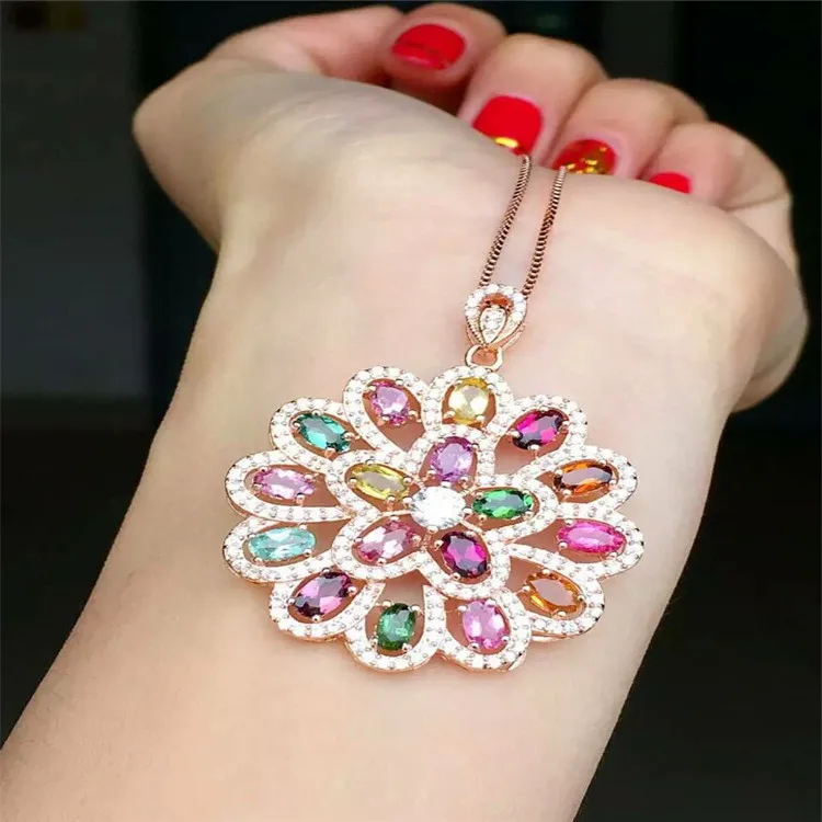 

KJJEAXCMY boutique jewels 925 silver rose gold platinum fine gold inlaid natural tourmaline necklace set chain.