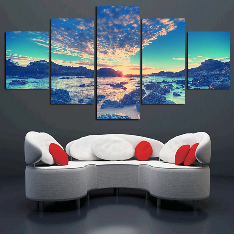 

5 Panel Modern Wall Art Home Decoration Canvas Painting Canvas Prints Sea Scenery Beach Sailing Pictures Prints Art (Unframed)