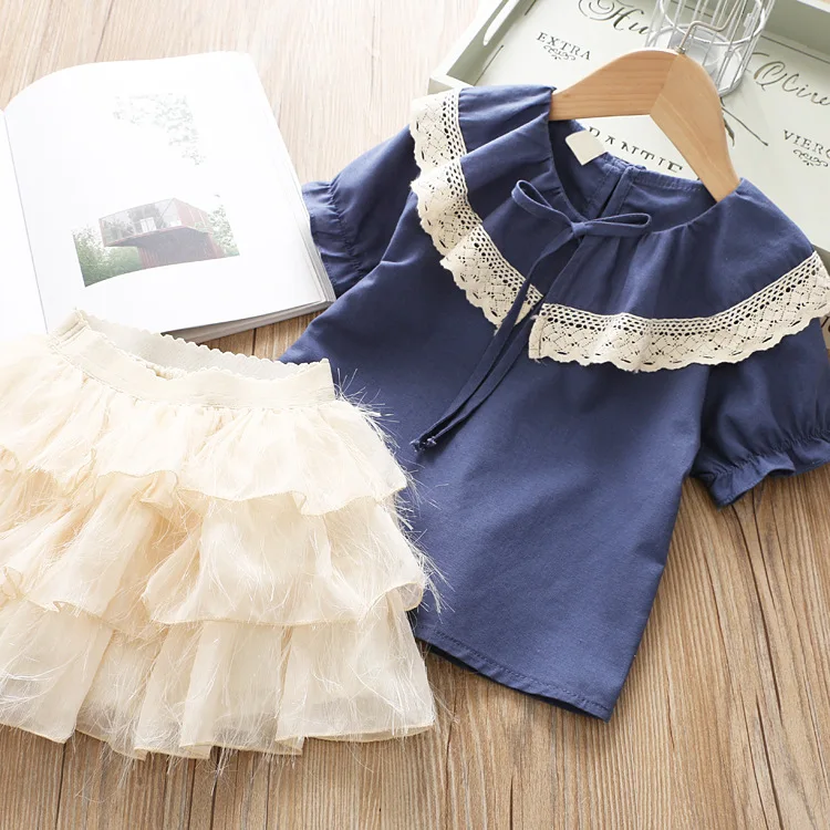 Детский костюм в Корейском стиле кружевная рубашка с большим отложным