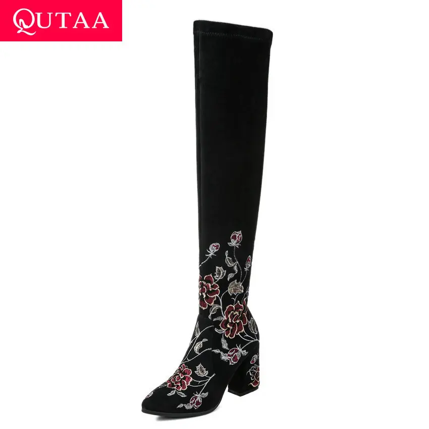 QUTAA/2020 г. зимняя теплая женская обувь на меху из натуральной замши Сапоги выше