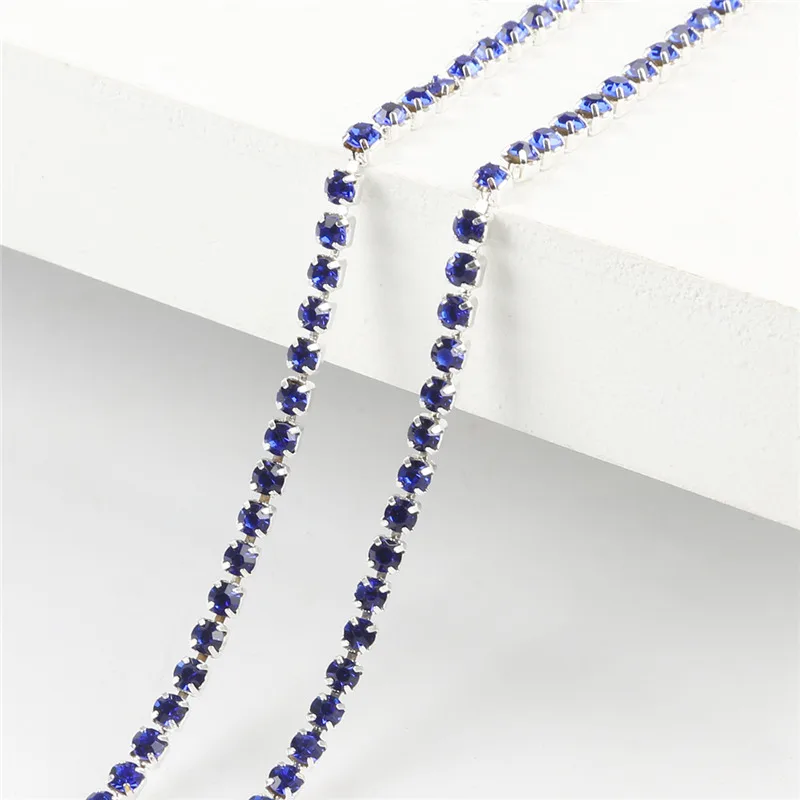 Royal Blue Лидер продаж 1 м/лот 2/2. 5/2. 8/3 мм Стразы цепочкой, цепочки с кристаллами с серебрянной акантовкой, с украшением в виде кристаллов Стразы отделкой для Свадебная вечеринка украшения для изготовления ювелирных изделий - Цвет: Royal Blue
