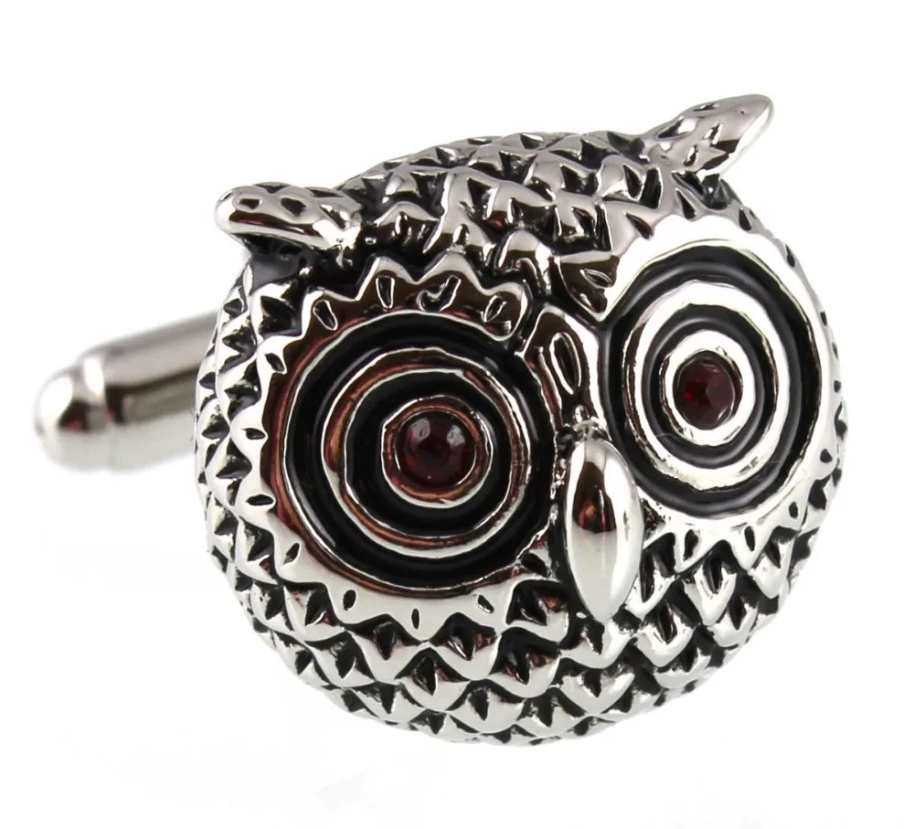 Мужские Запонки Sunnylink с изображением совы Красного глаза серебристые черные