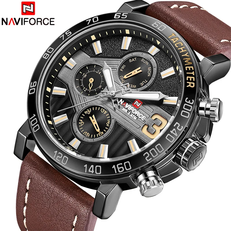 Топ люксовый бренд NAVIFORCE мужские спортивные часы кварцевые 24 часа дата Кожаные
