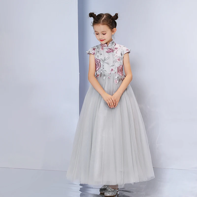 Grey Flower Girl Dresses 2018 Short Sleeve Dress For Girls Half High Neck Applique Party And Wedding |