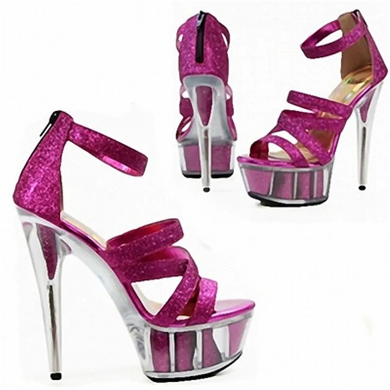 

Club fun dress shoes sequined 15CM high heels crystal color heart-shaped sandals for wedding dress dinner