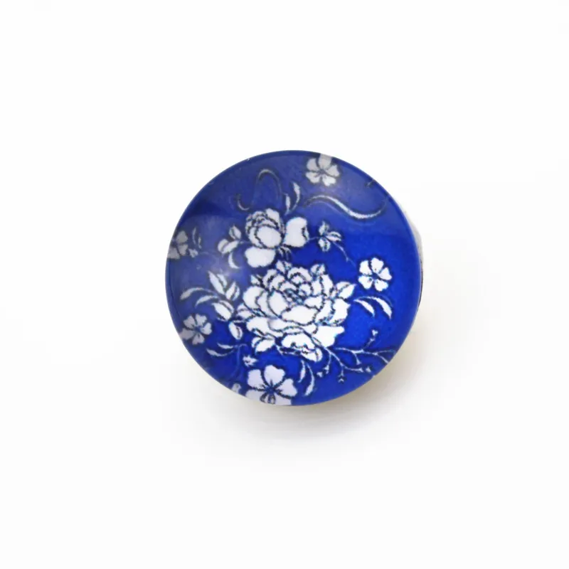 50 шт./партия стеклянные пуговицы из белого и синего фарфора