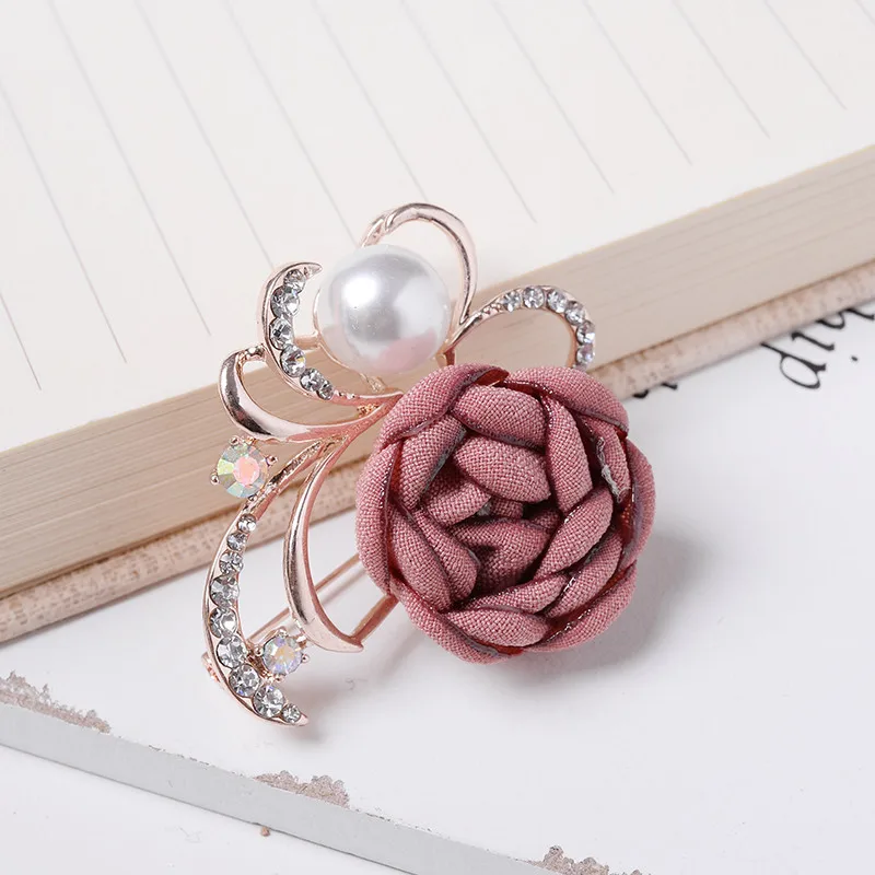 TODOX Новая мода брошь ткань цветок кристалл жемчуг украшения одежды аксессуары