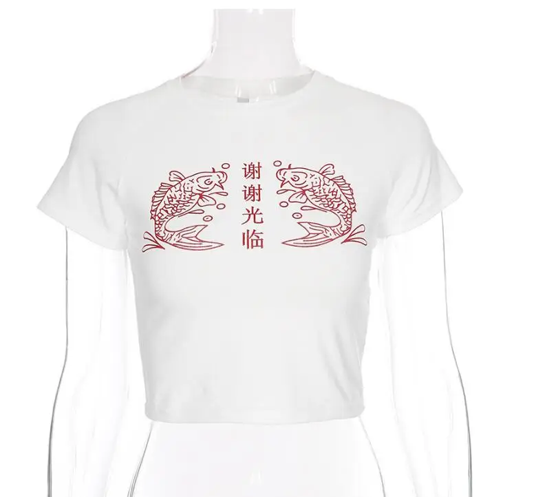 

Summer Chinese Character Print O-neck t-shirt