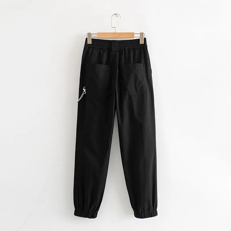 Увядшие брюки карго для женщин с цепочкой high street хаки Твердые pantalones mujer pantalon femme шаровары брюки для женщин
