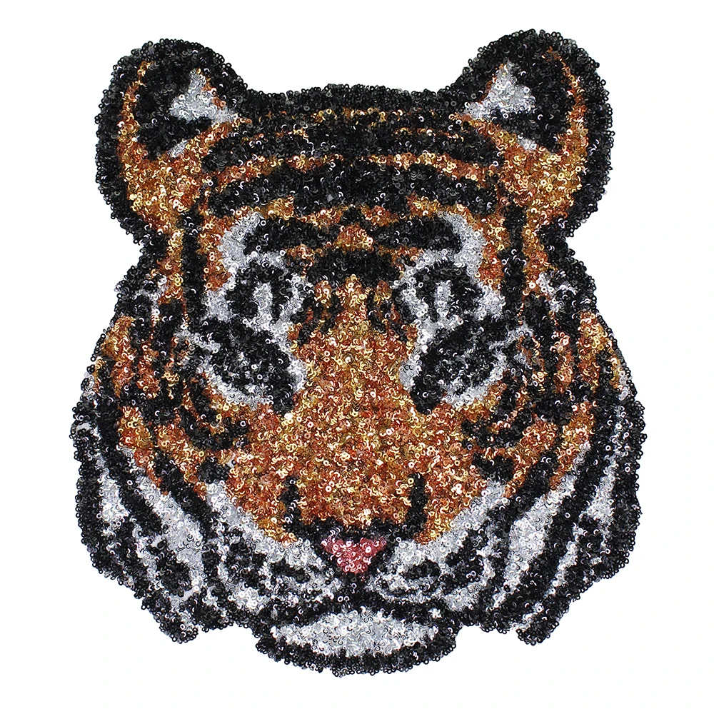 

5pieces Big Sequined Tiger Head Patches Embroidery Applique Paillette Fabric Clothes Badges Sew on Sewing Accessories TH1360