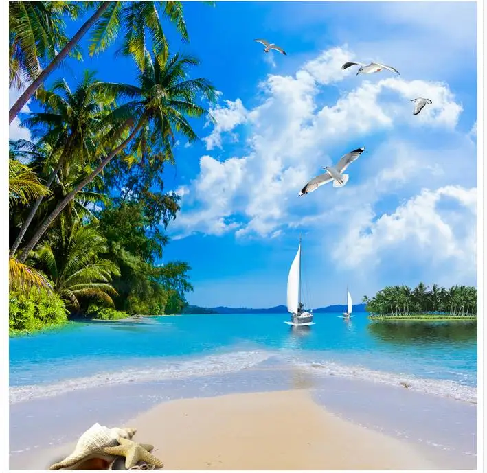 Пользовательские фото обои Пальма пляж небо потолок гостиная ресторан настенная