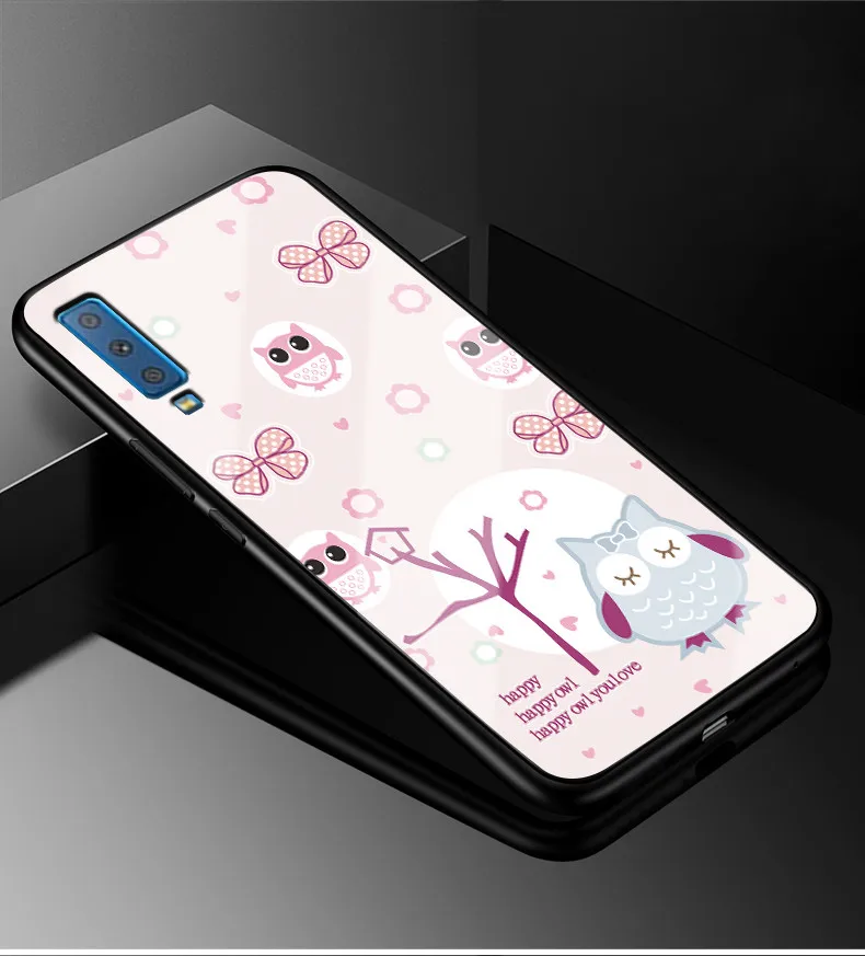21 Для samsung A7 чехол A 7 PC Пластиковый стеклянный чехол для телефона черный TPU бампер чехол для samsung Galaxy A7 A750 7A чехол - Цвет: 21