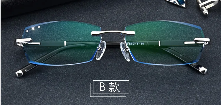 

New Men myopia progressive glasses frame women rimless alloy diamond cutting myopia Glasses ultra-light Myopia Gradient blue
