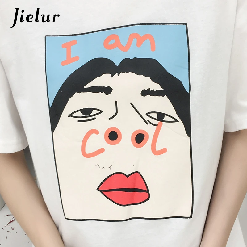 Jielur 2019 Kpop крутые Специальные футболки с принтом женские милые шикарные черные