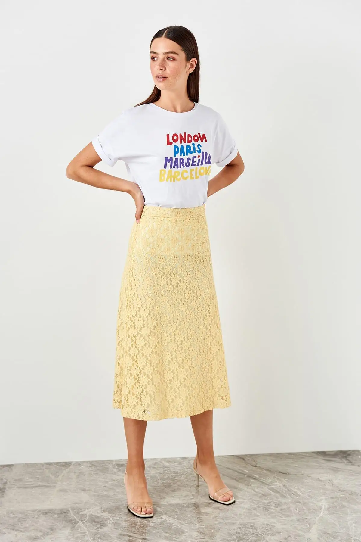 Trendyol желтая трикотажная юбка TWOSS19OS0145|Женские юбки| |