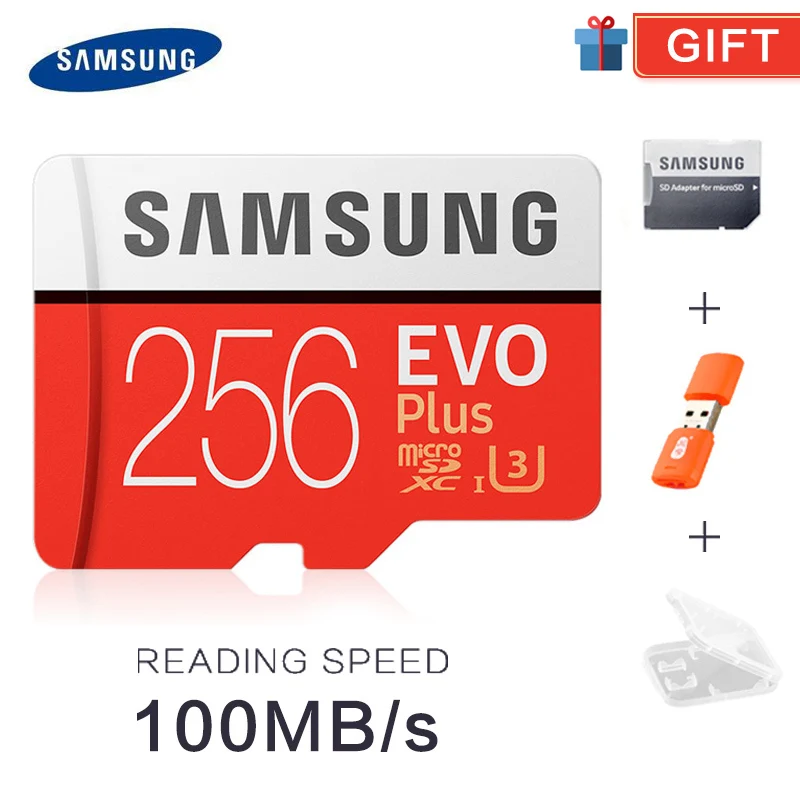 Red256GB FREE GIFT SAMSUNG TF Micro SD карта памяти MicroSD EVO Plus класс 10 U3 32 Гб 64 Гб 128 ГБ 256 ГБ 512 Гб Смартфон планшет камера - Емкость: Red256GB FREE GIFT