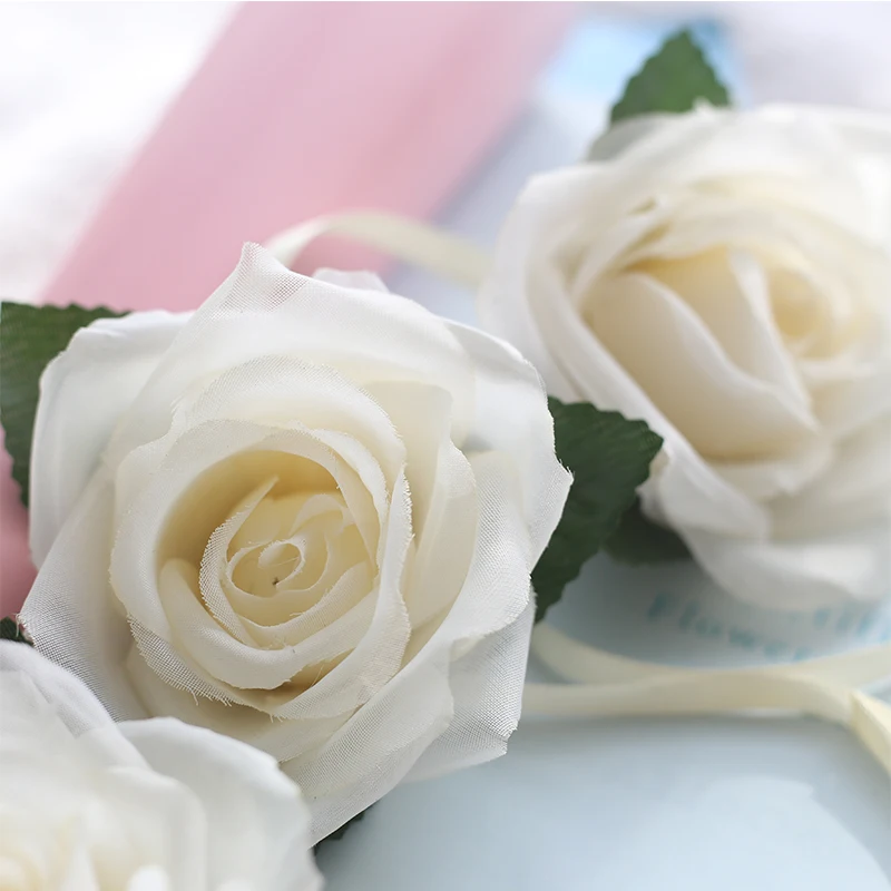 Белые розы искусственные цветы поддельные цветок из шелковой ленты голова для