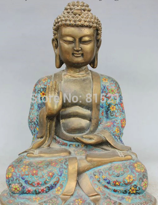 

Bi001050 китайский Тибетский Бронзовый перегородчатая эмаль Amitabha Sakyamuni статуя Будды Шакьямуни