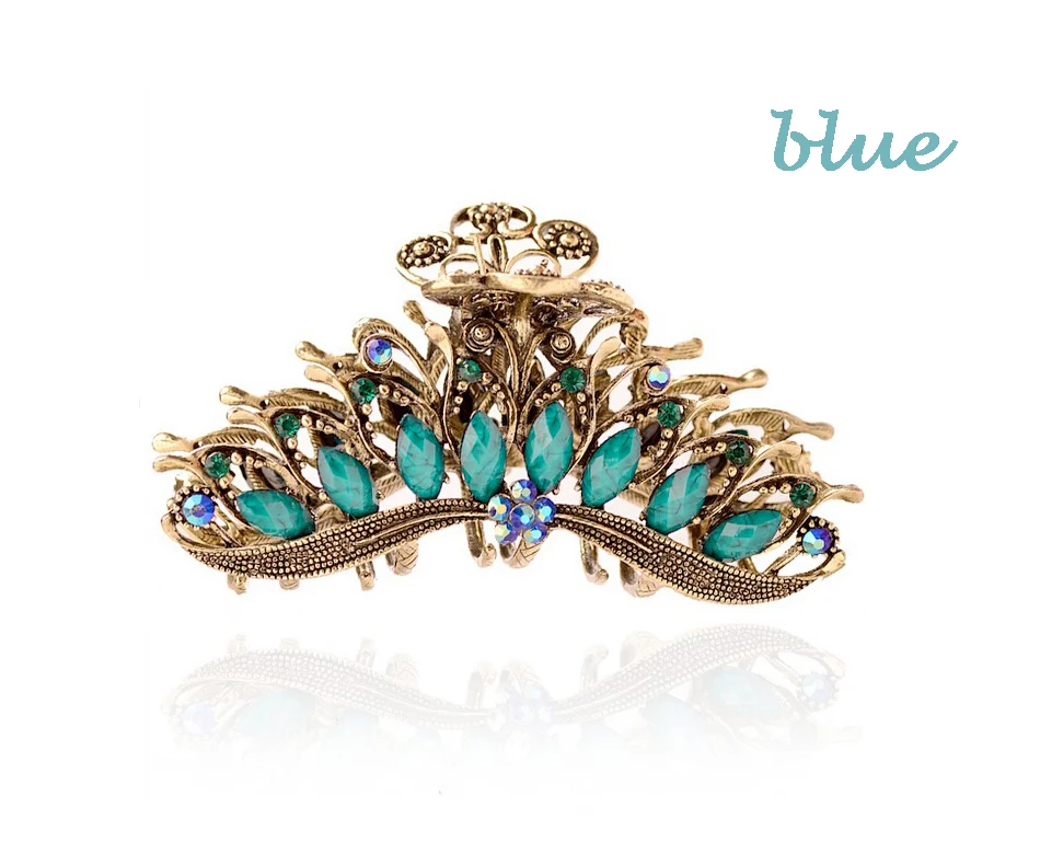 Morkopela Big Metal Hair Claw Crab Vintage Rhinestone Hair Clip Accessories Retro Flower Hair Claws For Women Banquest Jewelry