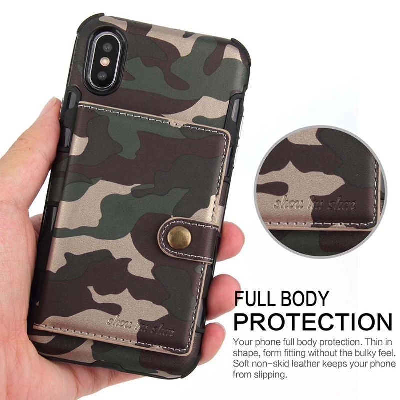Army Camo Wallet Leather Case for iphone 7 8 XS Plus Camouflage Silicone Coque Cover For 6 6s plus Max X | Мобильные телефоны и
