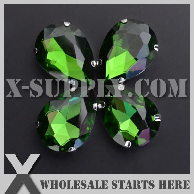 

DHL Free Shipping Preset Mounted Crystal Rhinestone Pear/Tear Drop 10x14mm Fern Green in NICKEL Sew on Setting for Bag,Shoe