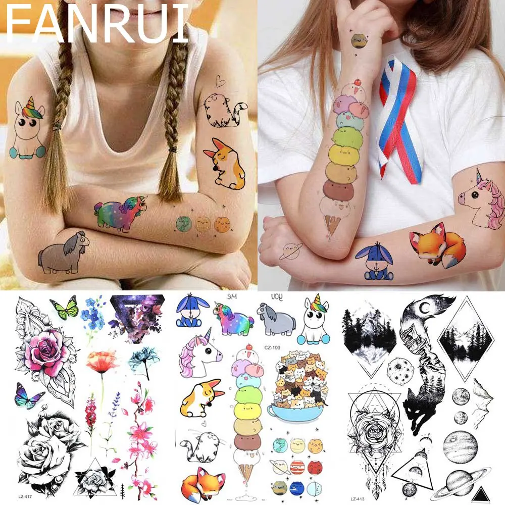 Милая мультяшная детская татуировка для лица девочек тела рук мороженого