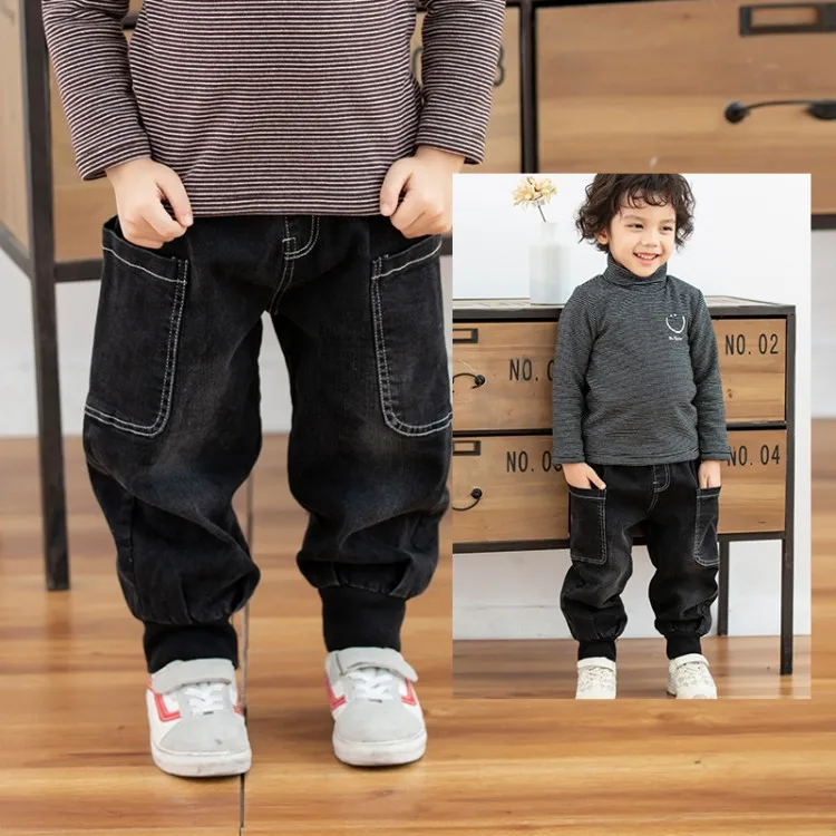 Детская Новая модная зимняя одежда утепленные джинсы для мальчиков осень