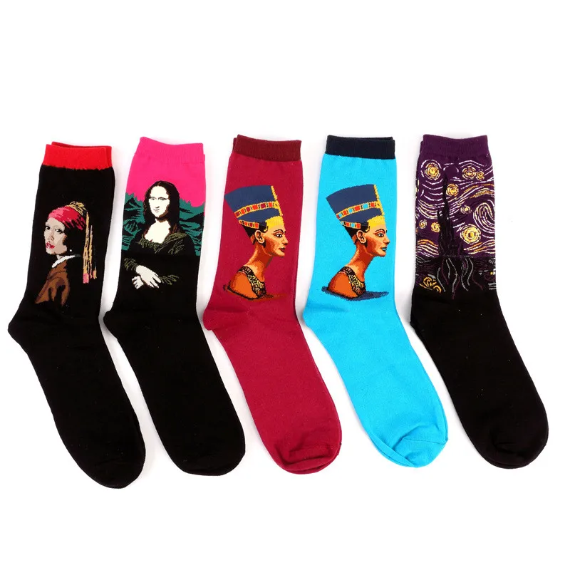Носки мужские и женские винтажные хлопковые с рисунком|socks painting|crew socksdesigner socks |