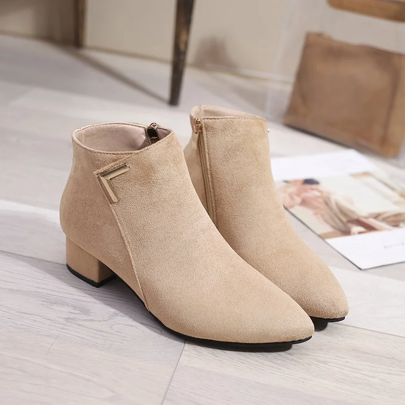 Botas mujer 2018 Новые однотонные ботильоны женские толстые Обувь на высоком каблуке