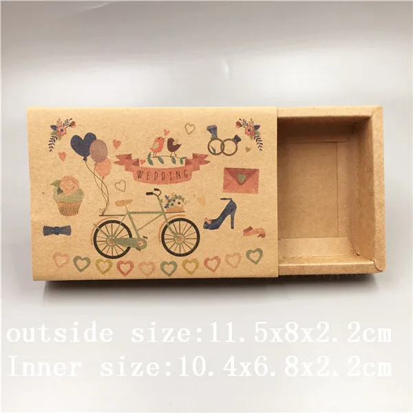 11.5x8x2.2cm 10 pcs various sizes of vintage kraft paper drawers a variety of patterns design wedding candy / chocolate / cookie box - Цвет: 11.5x8x2.2cm