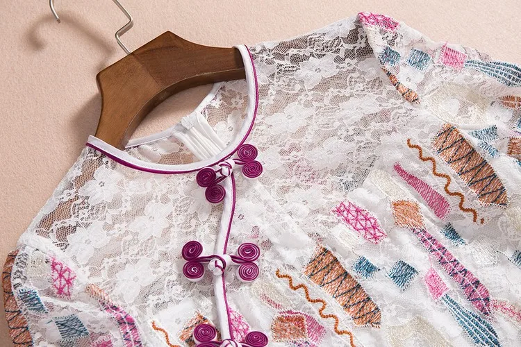 Китайский стиль винтажный тонкий Jag Cheongsam с круглым вырезом и коротким рукавом древнее блюдо Кнопка красочная вышивка до середины икры длинное платье для женщин